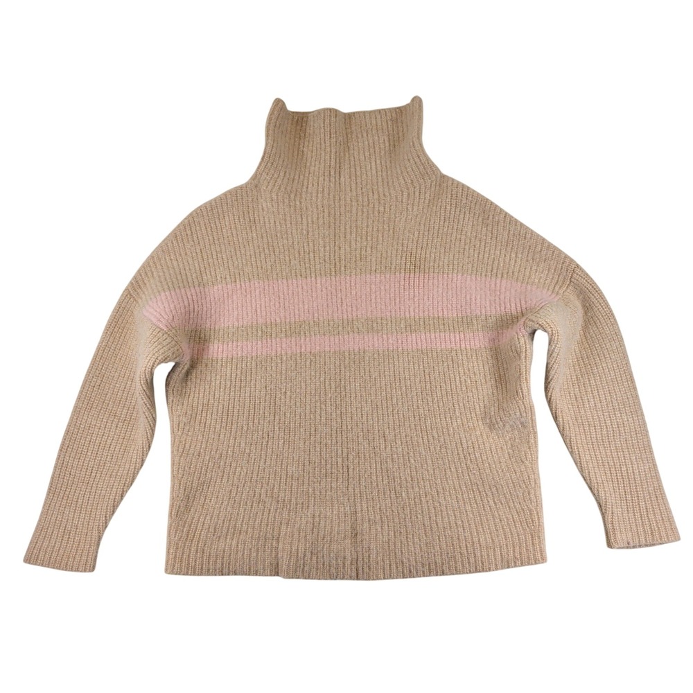 J.Crew 100% Cashmere Relaxed Turtleneck Sweater Ribbed Striped Tan XS/S BE046